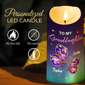 To My Granddaughter, Butterflies And Stars - Personalized Custom LED Candle - GDT484_LECA