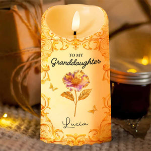 To My Granddaughter, Straighten Your Crown With Flowers - Personalized Custom LED Candle - GDT488_LECA