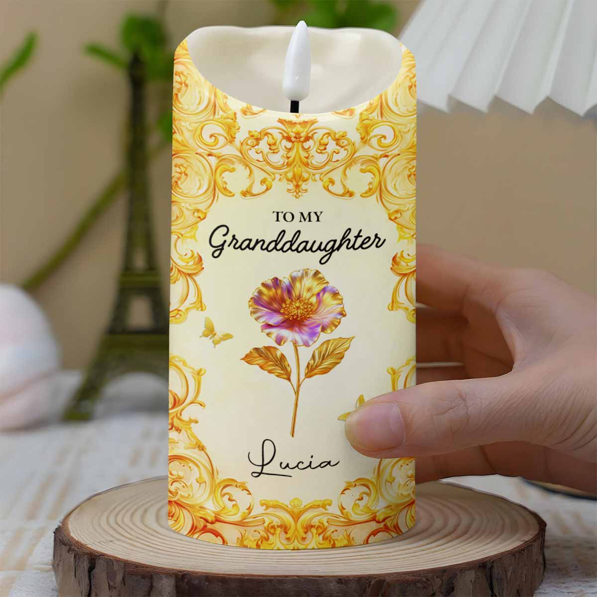 To My Granddaughter, Straighten Your Crown With Flowers - Personalized Custom LED Candle - GDT488_LECA