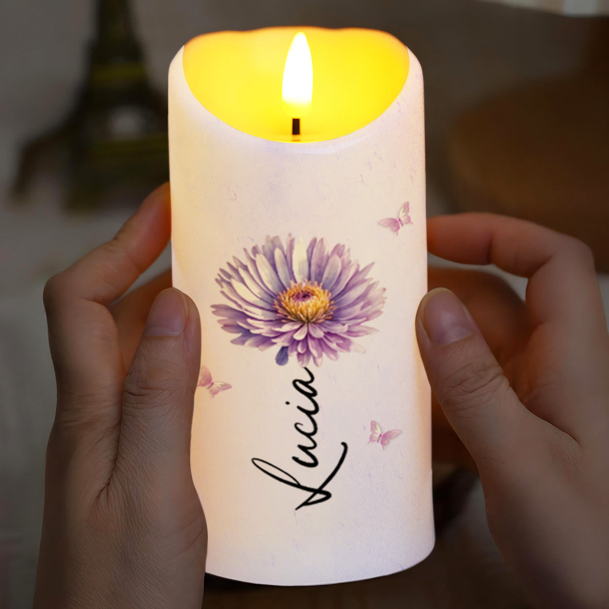 To My Granddaughter Love Message With Flower And Butterfly - Personalized Custom LED Candle - GDT491_LECA