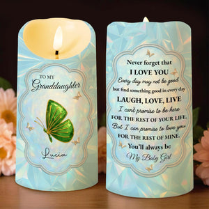 Never Forget That I Love You, Butterfly And Flowers - Personalized Custom LED Candle - GDT492_LECA