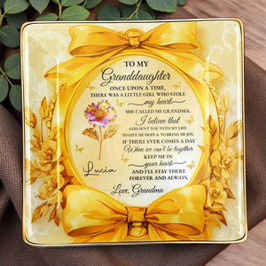 To My Granddaughter, Once Upon A Time, Ribbon and Flowers - Personalized Custom Jewelry Dish, Ceramic Dish, Square Shape - GDT494_SCRF