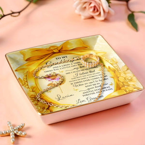 To My Granddaughter, Once Upon A Time, Ribbon and Flowers - Personalized Custom Jewelry Dish, Ceramic Dish, Square Shape - GDT494_SCRF
