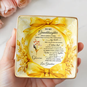 To My Granddaughter, Once Upon A Time, Ribbon and Flowers - Personalized Custom Jewelry Dish, Ceramic Dish, Square Shape - GDT494_SCRF