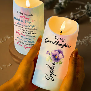 To My Granddaughter, Love And Wishes Butterfly And Flowers - Personalized Custom LED Candle - GDT497_LECA