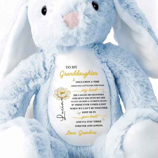 To My Granddaughter Love Grandma With Flower - Personalized Stuffed Bunny - GDT498_BUN