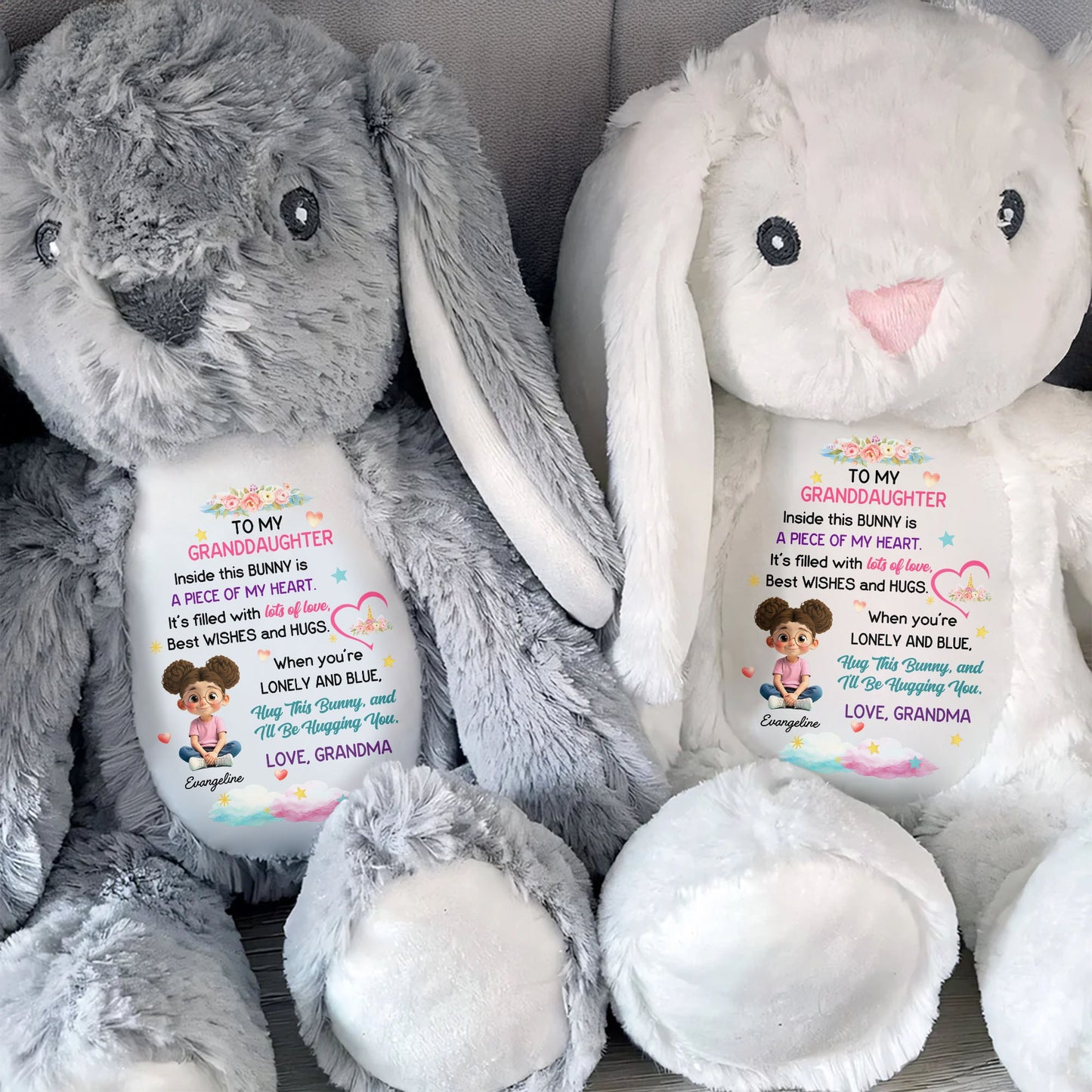 Hug This Bunny And I'll Be Hugging You, Flowers And Hearts - Personalized Stuffed Bunny - GDT504_BUN