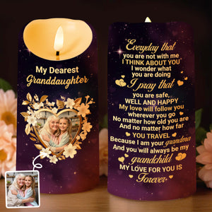 To My Dearest Granddaughter, Love Forever, Flowers and Stars - Personalized Custom LED Candle - GDT508_LECA