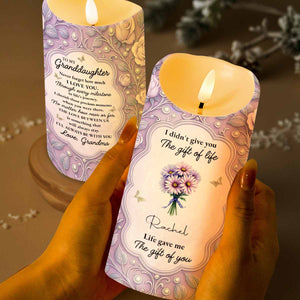 To My Granddaughter Love Between Us Message With Flowers - Personalized Custom LED Candle - GDT520_LECA