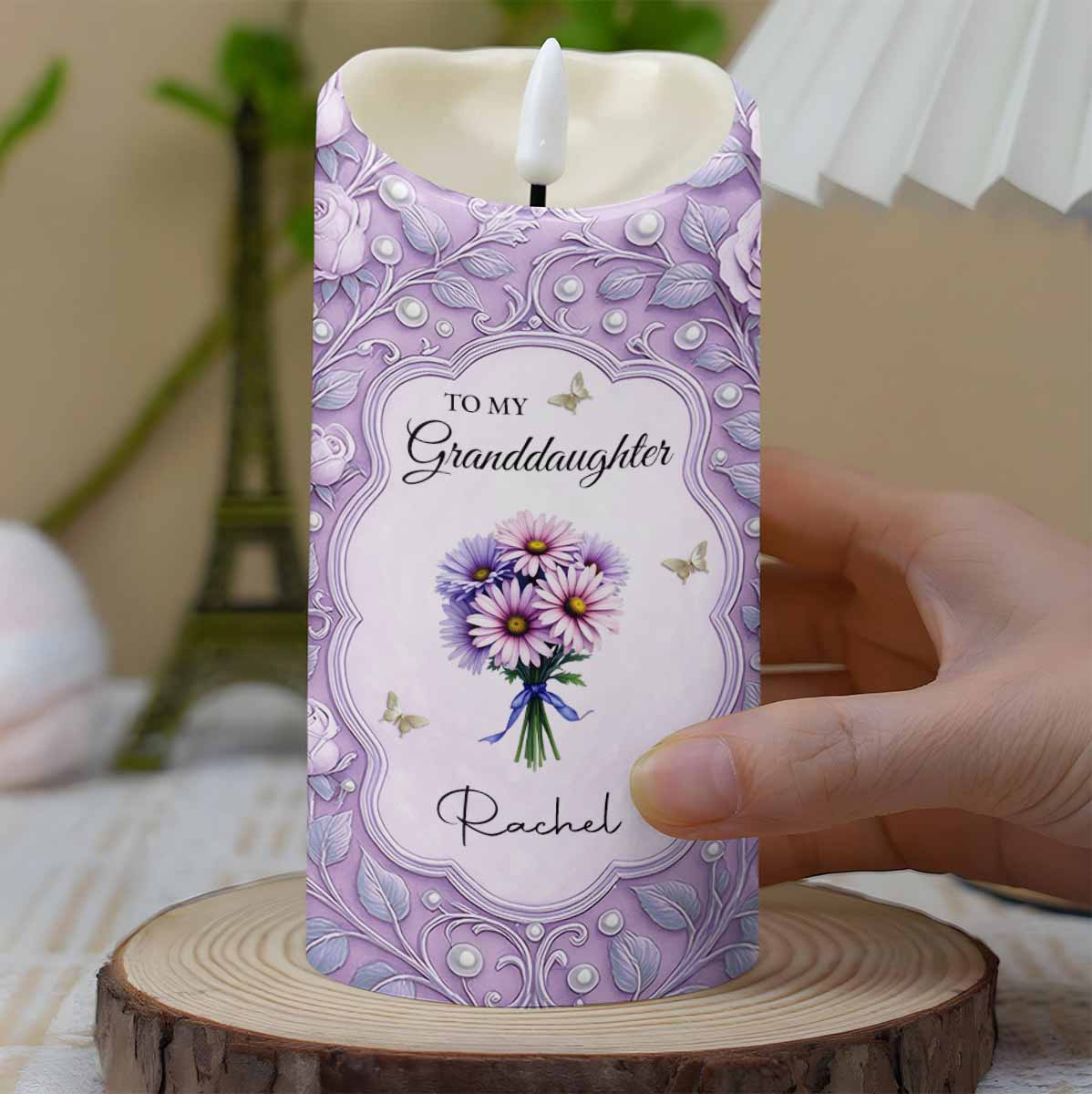To My Granddaughter, Remember I Love You, Flowers and Butterflies - Personalized Custom LED Candle - GDT521_LECA