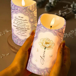 To My Granddaughter, Flowers And Butterflies Design - Personalized Custom LED Candle - GDT523_LECA