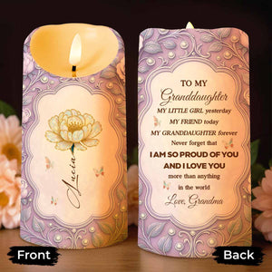 To My Granddaughter, Flowers And Butterflies Design - Personalized Custom LED Candle - GDT523_LECA