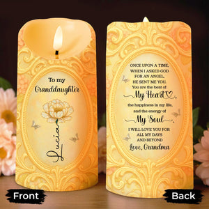 To My Granddaughter, Flower and Butterflies - Personalized Custom LED Candle - GDT544_LECA
