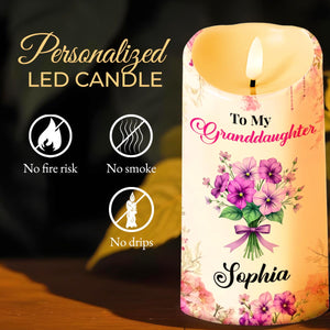 To My Granddaughter, Love And Floral Blessing - Personalized Custom LED Candle - GDT563_LECA