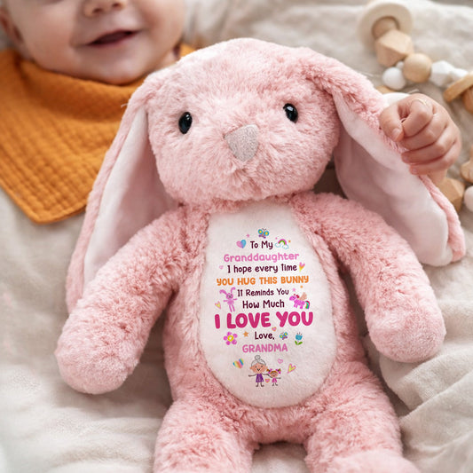 To My Granddaughter, I Love You Bunny With Heart And Flowers - Personalized Stuffed Bunny - GDT592_BUN