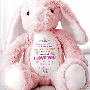 To My Granddaughter, I Love You Bunny With Heart And Flowers - Personalized Stuffed Bunny - GDT592_BUN
