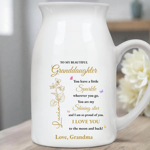 To My Beautiful Granddaughter, Sparkle And Stars - Personalized Ceramic Flower Vase