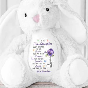 To My Granddaughter, Always Remember, Flowers - Personalized Stuffed Bunny - GDT600_BUN