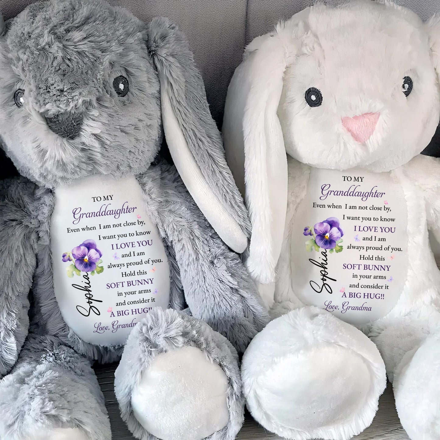 To My Granddaughter, Soft Bunny in Your Arms - Personalized Stuffed Bunny - GDT602_BUN