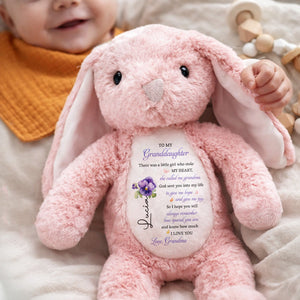 To My Granddaughter, Plush Bunny With Purple Flowers - Personalized Stuffed Bunny - GDT606_BUN