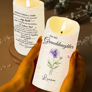 To My Granddaughter Once Upon A Time Purple Flower And Butterflies - Personalized Custom LED Candle - GDT613_LECA