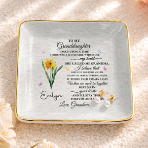 To My Granddaughter Once Upon A Time Flower Butterfly Jewelry Dish - Personalized Custom Jewelry Dish, Ceramic Dish, Square Shape - GDT613_SCRF