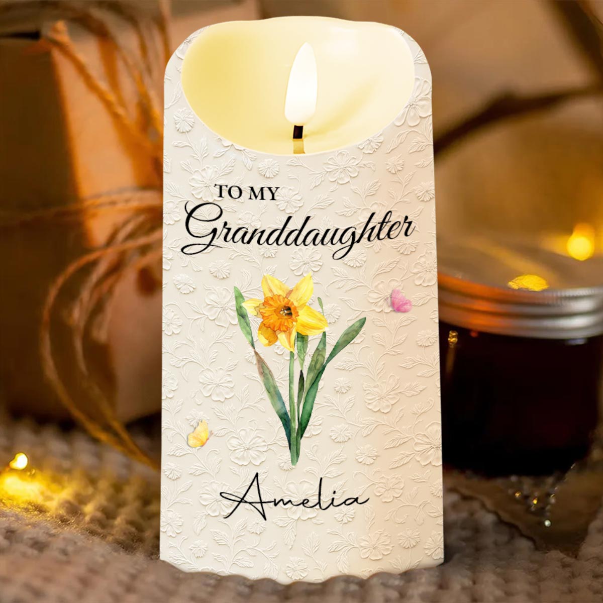 To My Granddaughter Never Forget That I Love You Flowers - Personalized Custom LED Candle - GDT614_LECA