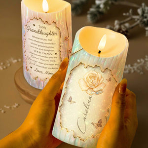 To My Granddaughter Straighten Your Crown White Rose And Butterflies - Personalized Custom LED Candle - GDT620_LECA