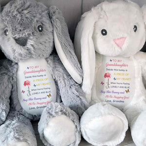To My Granddaughter Inside This Bunny Is A Piece Of My Heart Flower Butterfly - Personalized Stuffed Bunny - GDT625_BUN