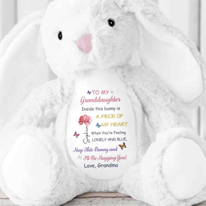 To My Granddaughter Inside This Bunny Is A Piece Of My Heart Flower Butterfly - Personalized Stuffed Bunny - GDT625_BUN