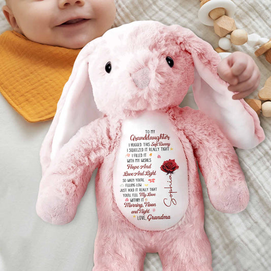 To My Granddaughter I Hugged This Soft Bunny With Red Rose - Personalized Stuffed Bunny - GDT626_BUN