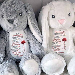 To My Granddaughter I Hugged This Soft Bunny With Red Rose - Personalized Stuffed Bunny - GDT626_BUN