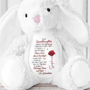 To My Granddaughter I Hugged This Soft Bunny With Red Rose - Personalized Stuffed Bunny - GDT626_BUN