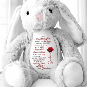 To My Granddaughter I Hugged This Soft Bunny With Red Rose - Personalized Stuffed Bunny - GDT626_BUN