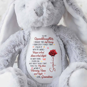 To My Granddaughter I Hugged This Soft Bunny With Red Rose - Personalized Stuffed Bunny - GDT626_BUN