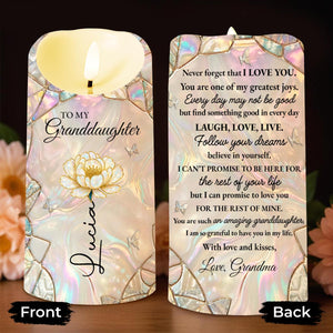 To My Granddaughter Never Forget That I Love You Flower Butterflies Candle - Personalized Custom LED Candle - GDT632_LECA