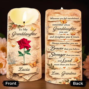 To My Granddaughter Straighten Your Crown Red Rose Butterfly Candle - Personalized Custom LED Candle - GDT635_LECA