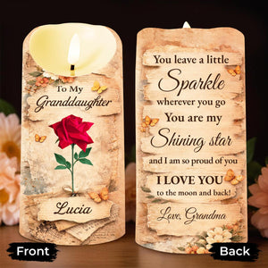 To My Granddaughter You Leave A Little Sparkle Rose And Butterfly Design - Personalized Custom LED Candle - GDT638_LECA