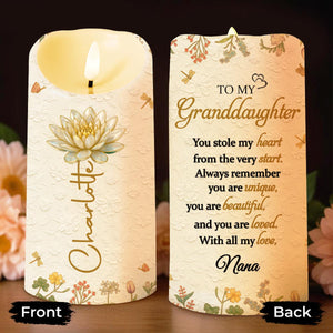 To My Granddaughter You Stole My Heart Custom Birth Month Flowers - Personalized Custom LED Candle - GDT639_LECA