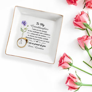 To My Granddaughter I Wish You Strength Purple Flower Design - Personalized Custom Jewelry Dish, Square Ceramic Dish - GDT661_SCRD