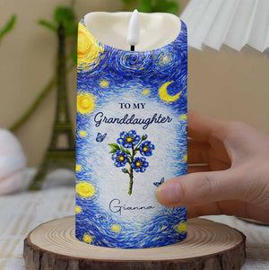 To My Granddaughter Straighten Your Crown Birth Month Flower Starry Night - Personalized Custom LED Candle - GDT665_LECA
