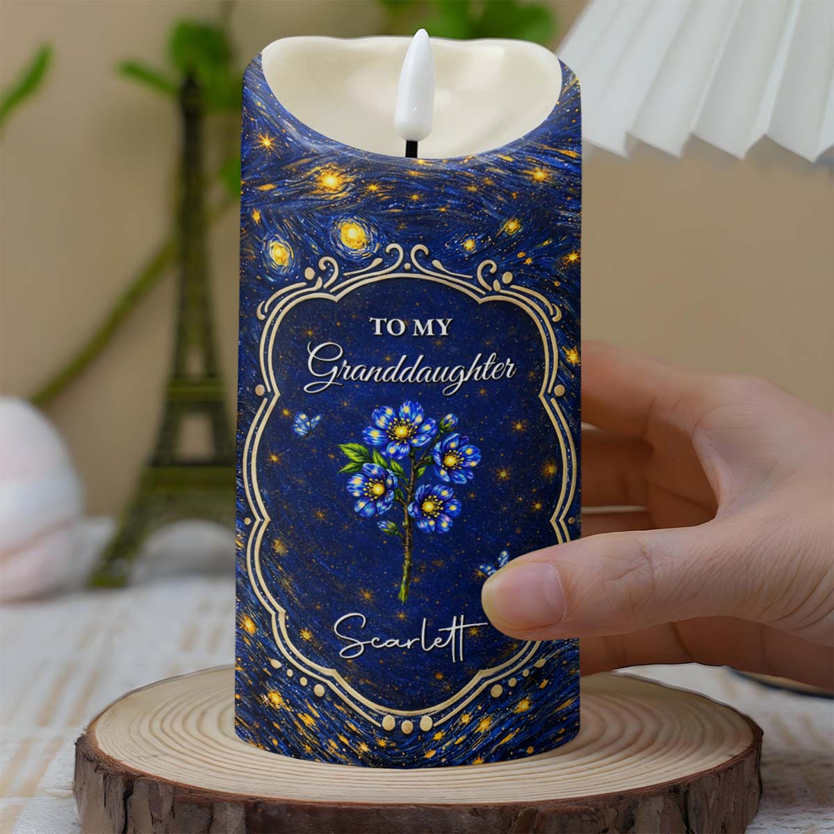 To My Granddaughter Once Upon A Time Blue Flower Starry Night - Personalized Custom LED Candle - GDT669_LECA