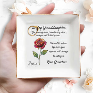 To My Granddaughter You Stole My Heart Rose Flower - Personalized Custom Jewelry Dish, Square Ceramic Dish - GDT671_SCRD