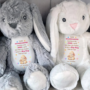 To My Granddaughter A Big Hug With Hugging Bunnies And Hearts - Personalized Stuffed Bunny - GDT672_BUN