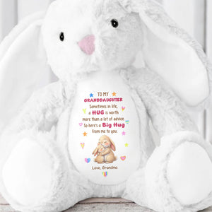 To My Granddaughter A Big Hug With Hugging Bunnies And Hearts - Personalized Stuffed Bunny - GDT672_BUN