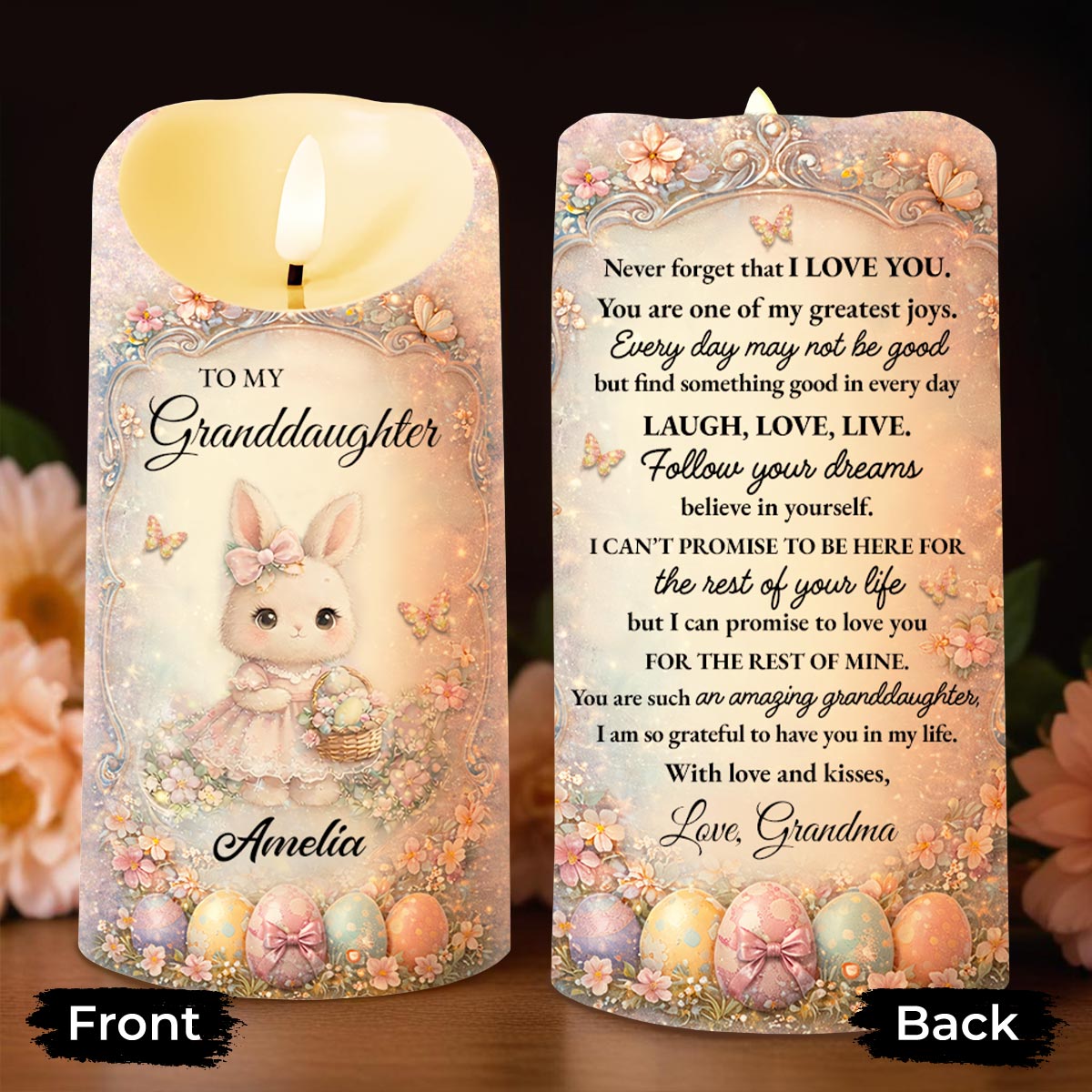 To My Granddaughter Never Forget I Love You Bunny Easter Eggs - Personalized Custom LED Candle - GDT692_LECA