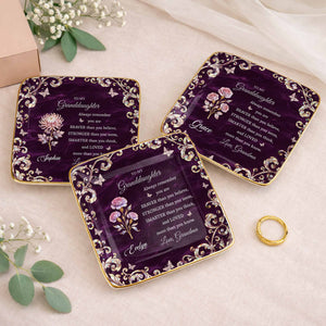 To My Granddaughter Always Remember You Are Braver Flower Butterflies - Personalized Custom Jewelry Dish, Ceramic Dish, Square Shape - GDT696_SCRF
