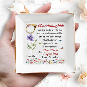 To My Granddaughter How Much I Love You Floral Butterfly - Personalized Custom Jewelry Dish, Square Ceramic Dish - GDT707_SCRD