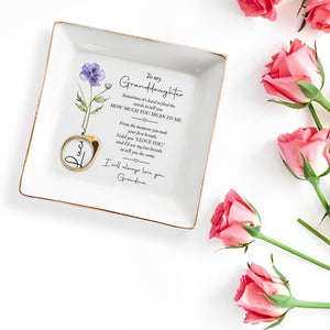 To My Granddaughter How Much You Mean To Me Birth Flower - Personalized Custom Jewelry Dish, Square Ceramic Dish - GDT727_SCRD
