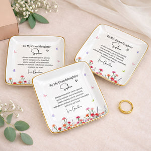 To My Granddaughter Always Remember You Are Special Birth Month Flowers - Personalized Custom Jewelry Dish, Ceramic Dish, Square Shape - GDT735_SCRF